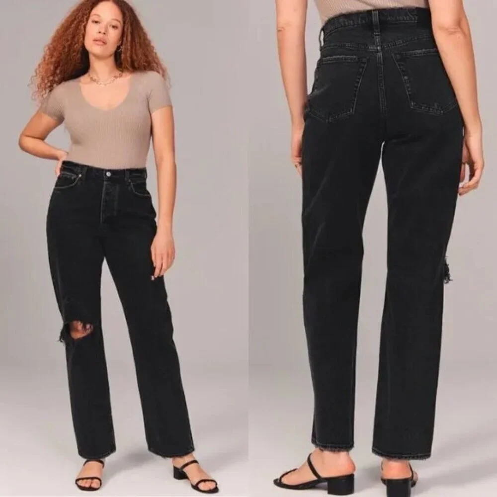 Abercrombie & Fitch‎ Black Distressed The Dad Jeans